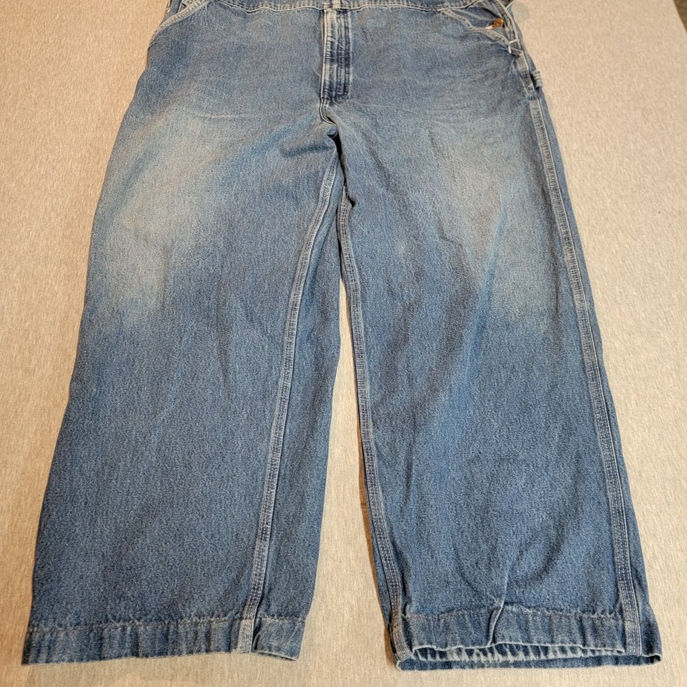 Carhartt Loose Fit Carpenter Overalls Blue Denim Workwear 46x26 Hemmed